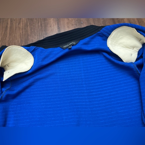 Ming Wang Knit Cardigan Size Large Royal Blue Black Trim Open Business Collar - Picture 7 of 14